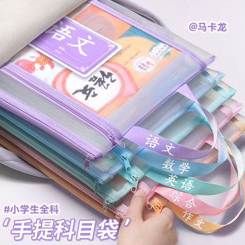 Double-layer subject classification bag primary school student handheld book bag