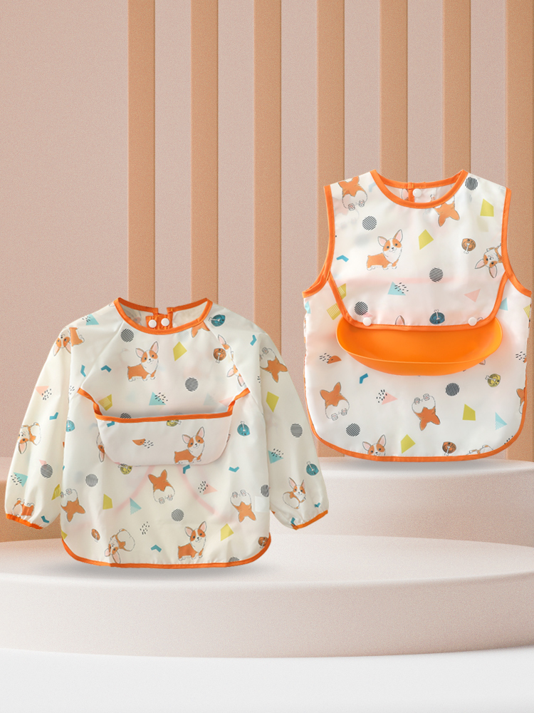 Baby Eating Surrounding Hood Hood Waterproof Anti-Dirty Baby Anti-Wearing Hood Outside Wearing Children Long Sleeves Eating Surrounding Pocket Clothing Spring Summer