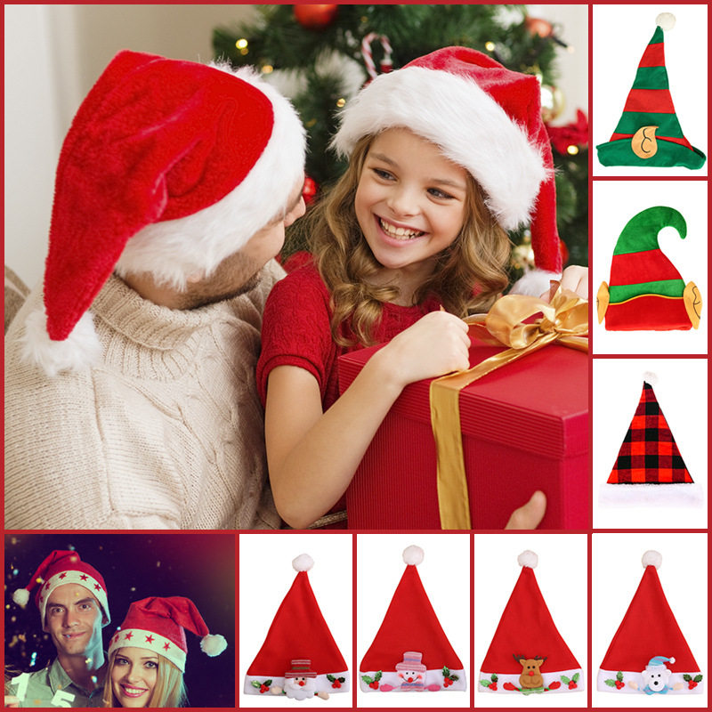 Christmas Decorations Jerry Christmas Adults Children Red Common Christmas Hats Red Haggle Short Plush Cartoon Hat