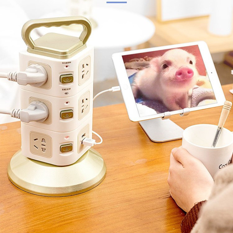 Smart vertical socket with usb phone charging tower plug multi-function home creative multi-purpose drag-and-drop cable board