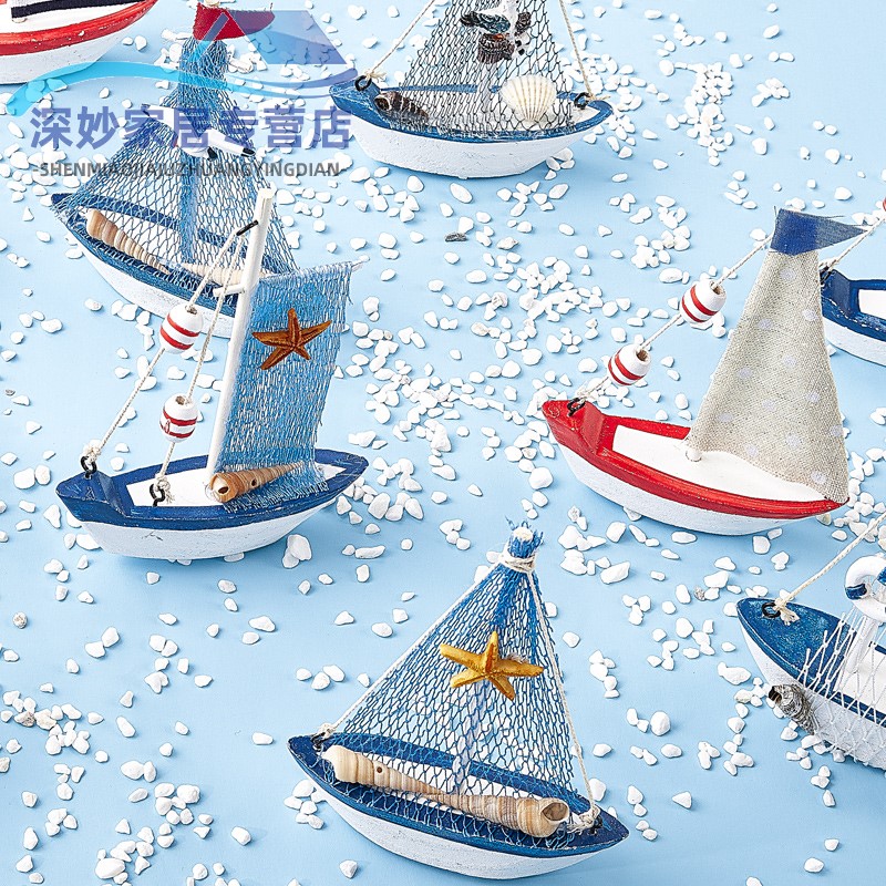 Mediterranean decorative sailing model small swing piece of wooden craft gift pirate wooden boat fishing room