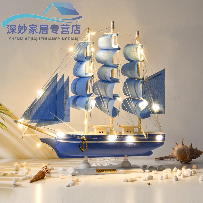 A sailing sailing piece of craft simulation of real wooden wooden wooden boat model office decoration small setting gift