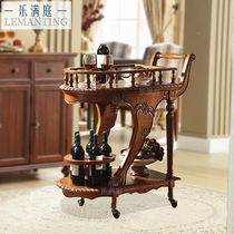 Lemanting American dining cart solid wood European restaurant cart retro push wine cart high-end hotel home mobile tea
