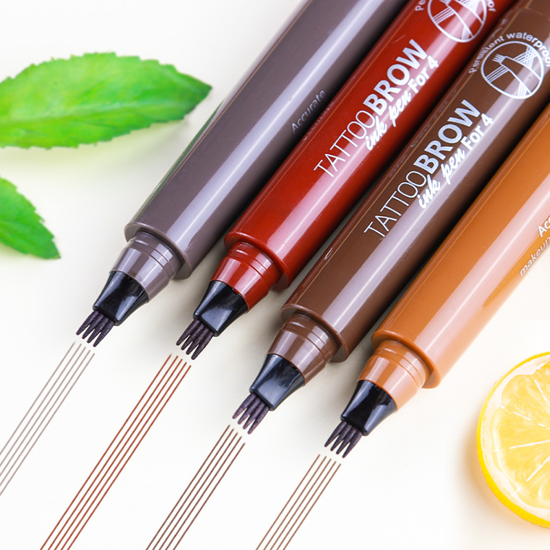 Four Bifurcated Water Brow woman Waterproof Sweat-proof Persistent Four-head 4 fork head liquid does not drop color natural beginners