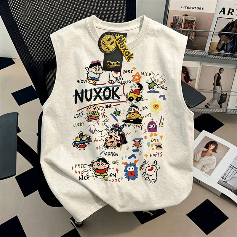 Japanese-Style Fun Cartoon Crayon Shin-Chan Pure Cotton Vest for Men and Women, Summer Loose Sleeveless Printed Student T-Shirt Top