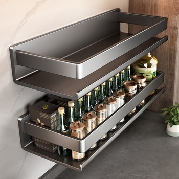 Kitchen seasoning storage rack without punching wall-mounted wall multifunctional stainless steel seasoning storage rack bathroom