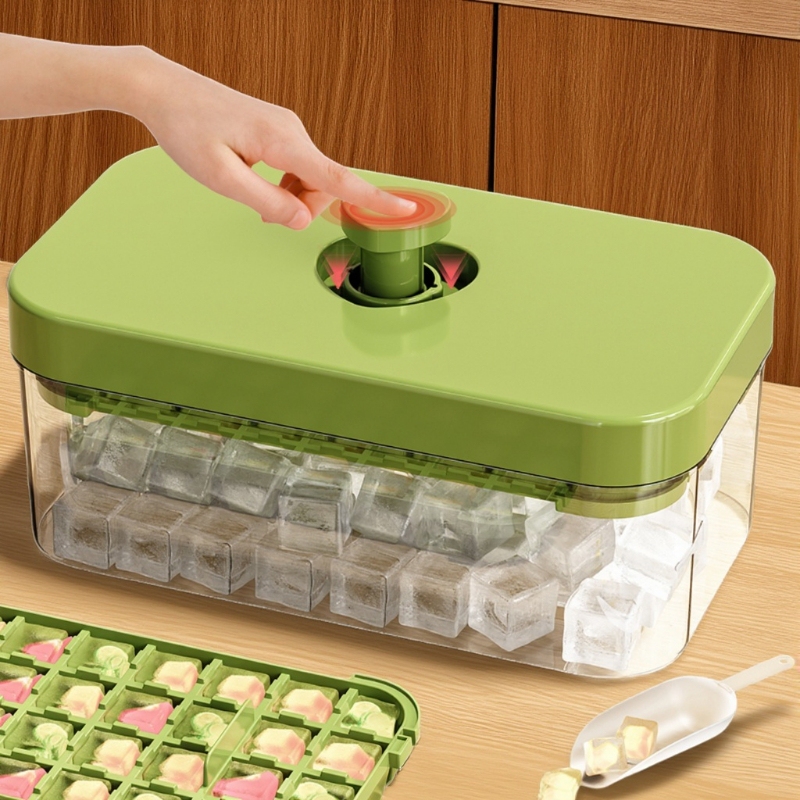 Ice Cube Mold Food-Grade Household Press-Type Ice Maker DIY Ice Cube Tray Ice Box Refrigerator Ice Storage Box