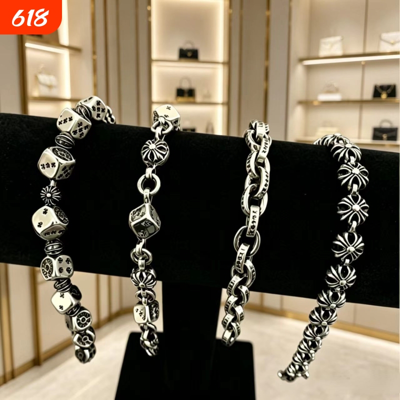 Crow Heart Style Retro Vintage Dice Bracelet Trendy Brand Personalized Cross Flower Unisex Hip-Hop Accessory