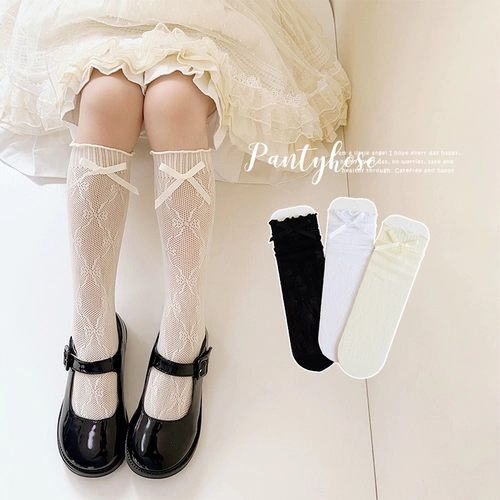 Летние тонкие детские носки для принцессы, кружевные гольфы, длина миди, средней длины