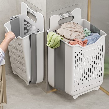 Wall-mounted laundry basket can be folded