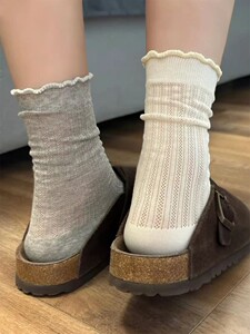 白色袜子夏薄款女堆堆袜女款2026新款爆款中筒袜搭配洞洞鞋勃肯鞋