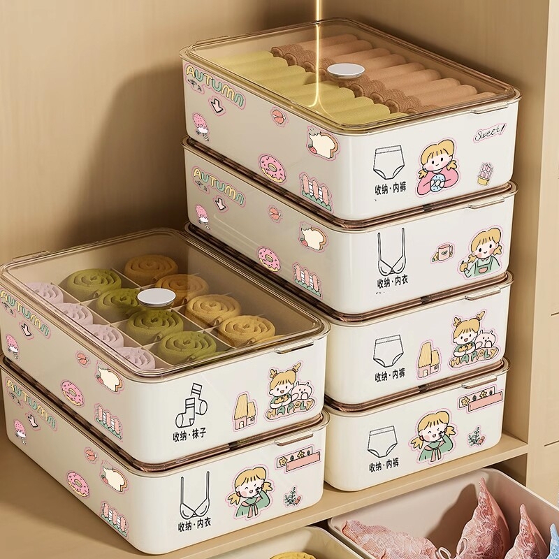 Underwear Storage Box, Sock Box, Household Wardrobe Clothing Organizer, Dormitory Divider, Three-In-One Organizing Tool with Lid