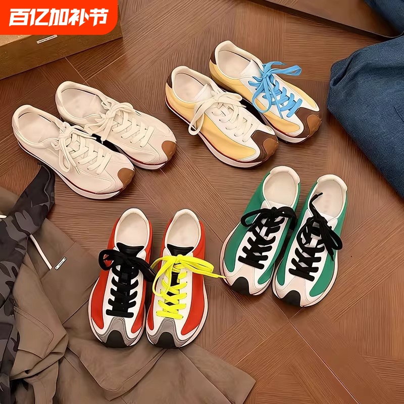 Thick-Soled Height-Increasing Waffle Shoes Versatile Retro Sneakers 2026 Spring New German Training Shoes Sports Casual Comfortable White Shoes