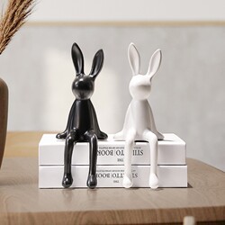 Ceramic Long-Eared Rabbit Sitting Posture Ornaments Rabbit Accessible Luxury Fancy Wine Cabinet Living Room TV Cabinet Desktop Artistic Atmosphere
