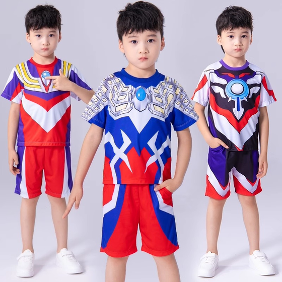 
Children's Ultraman Clothes Short Sleeve T-shirt Set Boys 2025 New Summer Boys Two-Piece Set Quick Dry