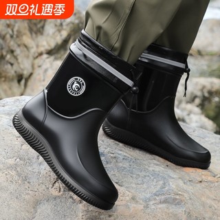 水鞋雨靴雨鞋男35-49大码防水束口时尚中筒男固定绒防滑口鞋短筒