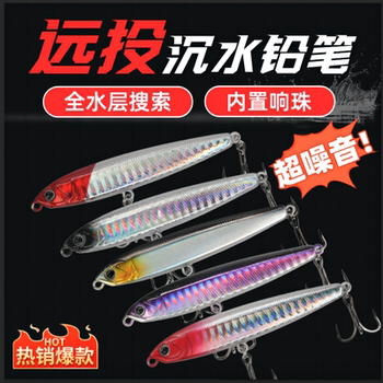 Lure bait set with built-in ringing beads and submersible pencil type