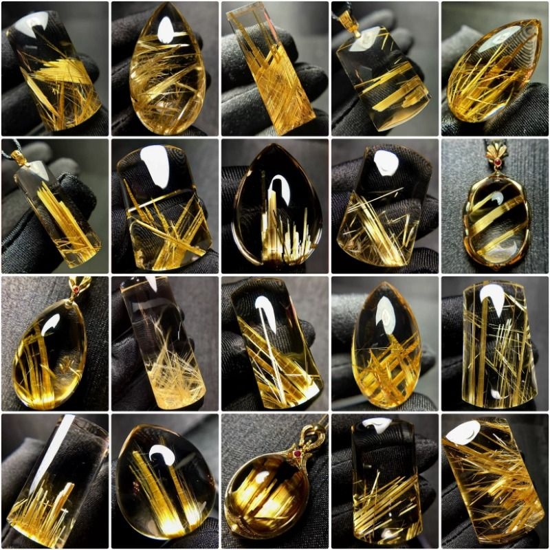 Natural Titanium Crystal Hair Crystal Water Drop Pendant Women's Clavicle Necklace Peace Amulet Pixiu Carving Piece Men's Crystal Bracelet