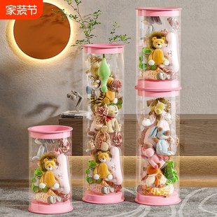 Doll storage tube plush toy storage artifact transparent bucket children's doll storage bucket living room bedroom