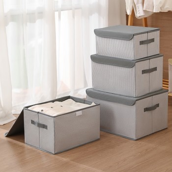 Striped non-woven storage box household clothing flip-fitting storage box double-hand foldable dustproof storage box