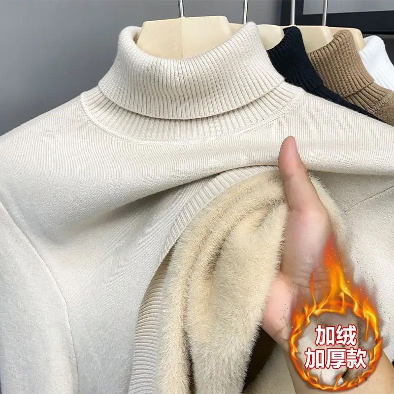 Fleece-Lined Warm Turtleneck Sweater for Men, Autumn and Winter 2025, Thickened Base Knitwear, Casual Top, Thick Style