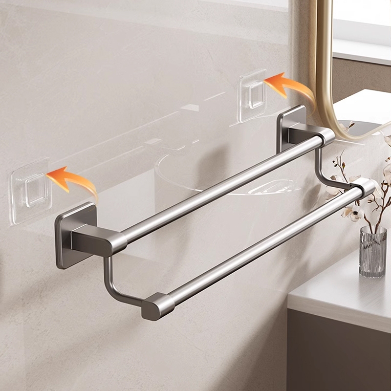 No-Trace Adhesive Bathroom Towel Rack, No-Drill Multifunctional Hanging Rod, Bathroom Shelf, Storage Rack, Glass Organizer, Kitchen
