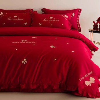 Romantic bow wedding four-piece set of big red bedding