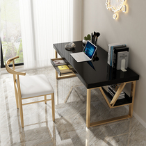 Italian desk light luxury computer desk solid wood Hong Kong style modern simple home bedroom study black paint desk