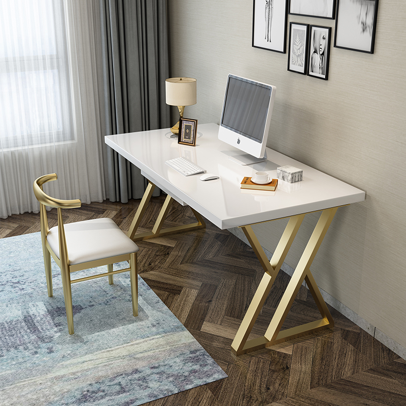 Solid Wood Computer Desk, Modern Minimalist Home Study Desk, Bedroom White Lacquer Light Luxury Double Desk