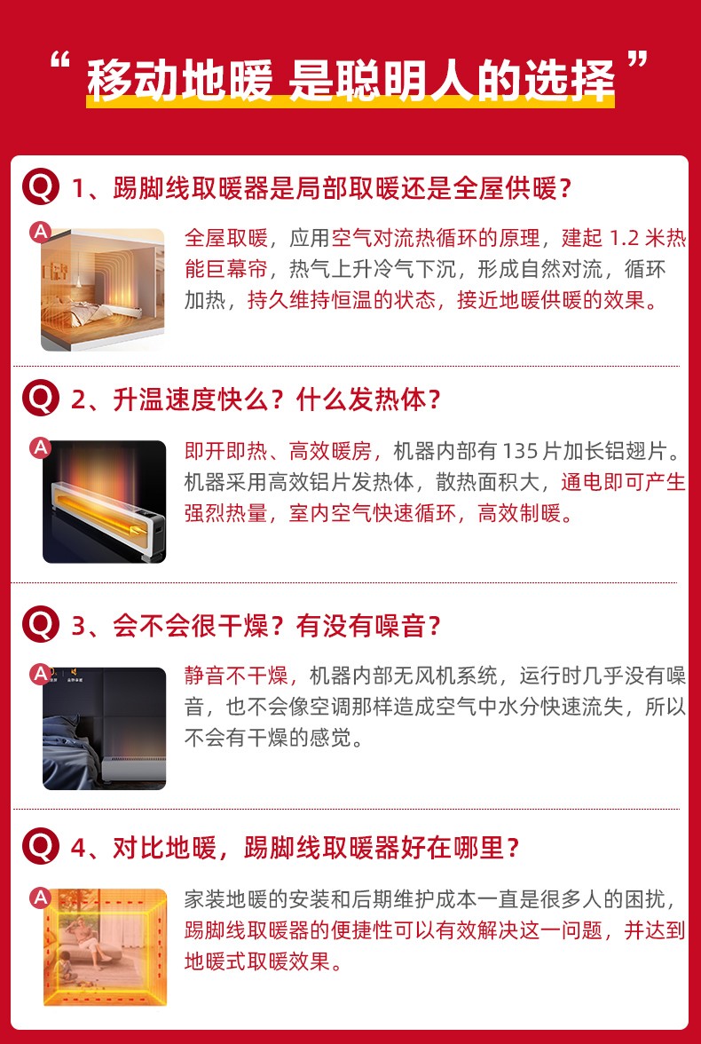 松下 智能遥控踢脚线电取暖器 可设15度-35度 2200w 图3