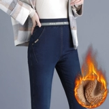 Джинсы, утепленные штаны, бархатный утягивающий пояс на талию, эластичная талия, высокая талия, по фигуре