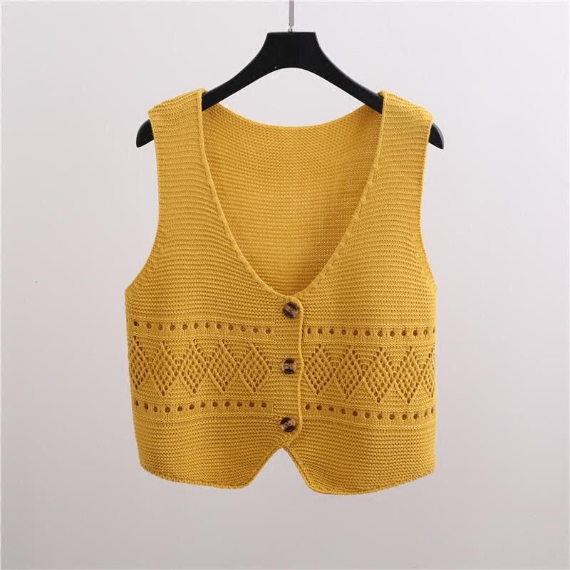 Spring and Autumn New Style Loose Versatile Sleeveless Knitted Vest Cardigan Sweater Short Style for Women Trendy for Students