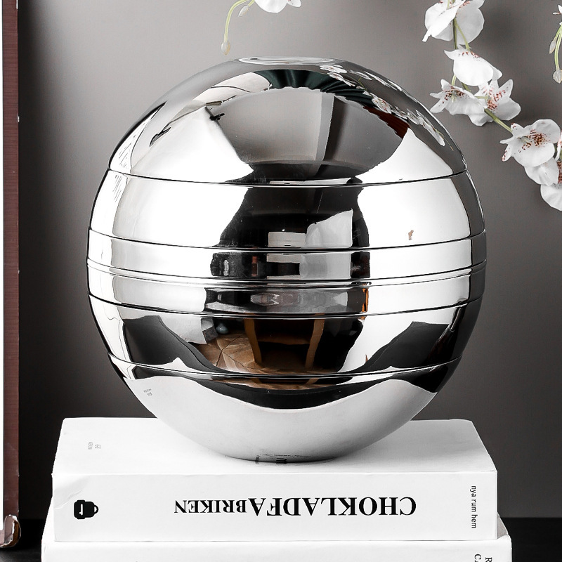 High-End Creative Spherical Tableware Set, Bowls and Plates, Stainless Steel Ornaments, Double-Layer Anti-Scalding, High-End Light Luxury, Home Use, Gift Giving