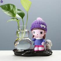 Small fish tank on the desk round green dill hydroponic household small water-obsessed plant copper money grass vase