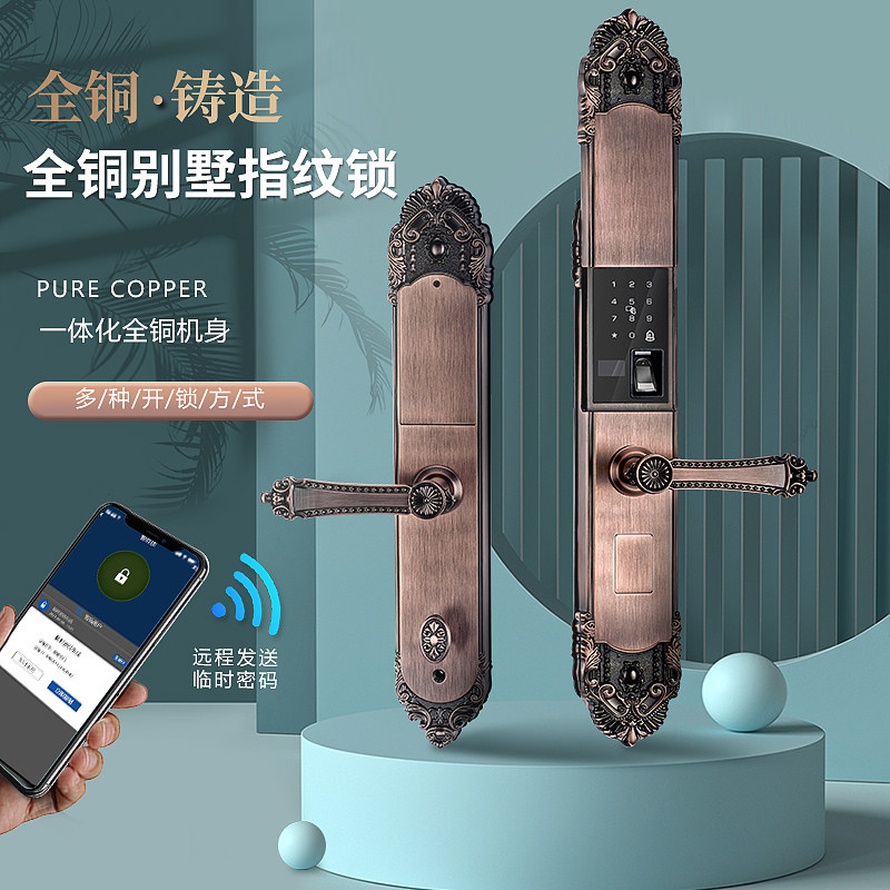 Yinchi full copper fingerprint lock home anti-theft door villa door European double door entry door smart lock
