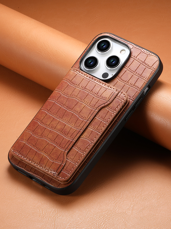 New Card-Insert Leather Case Suitable for Apple 16 Phone Case iPhone 15 Pro Max with Card Holder + Stand 14 Genuine Leather Protective Case 12 Crocodile Pattern Plus Personalized 13/87/Se Luxury High-End