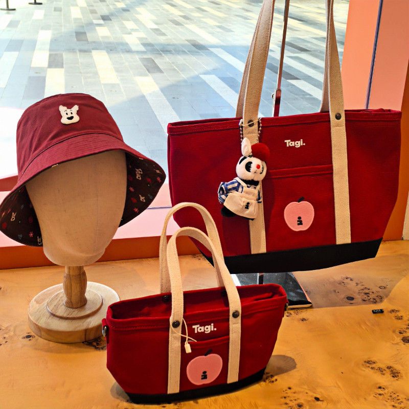 Tagi Imagine Apple Color-Block Large Capacity Commuter Retro Shoulder Bag Canvas Tote Handbag Crossbody Bag - Thumbnail 4
