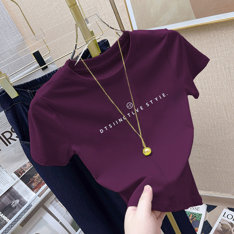 European Style Purple Dopamine Short-Sleeve T-Shirt for Women, 2026 Summer New Model, White Slim-Fit Basic Top ins