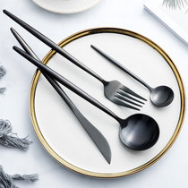 Nordic titanium black Western tableware knife and fork Net red tableware set steak knife and fork spoon three sets spoon Fork