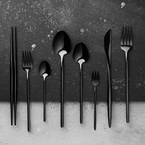 Creative 304 stainless steel black tableware Western food knife and fork spoon chopsticks three sets Nordic personality high-end household 2 pieces