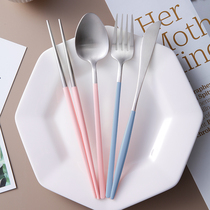 Nordic ins couple 304 stainless steel knife fork spoon chopsticks set cute style West knife chopsticks Chopsticks spoon Fork tableware