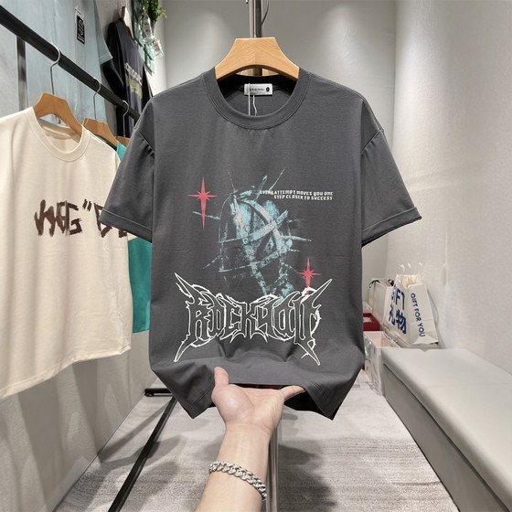
American high street short-sleeved men's T-shirt trendy men's clothing 2025 new tops high-end brand inner bottoming shirt