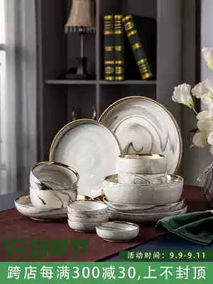 Nordic ins Phnom Penh marble dishes set household ceramic dishes eating bowls light luxury creative tableware