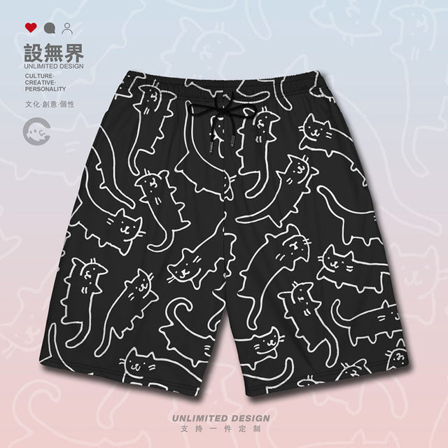 Japanese line cat cartoon pattern shoveling officer shorts
