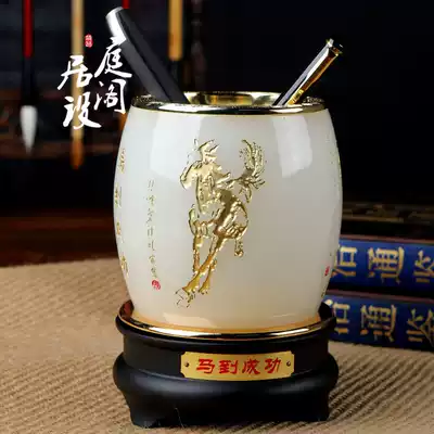 Rsemnia practical ornaments, high-grade gifts, desktop horse to success, glazed jade pen holder ornaments office