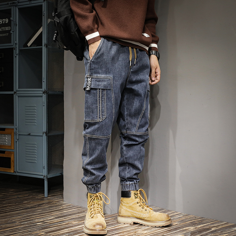 Autumn Elastic Waistband American Retro Jeans for Men, Loose Fit, Jogger Style, Workwear, Trendy Casual Harem Pants Autumn Elastic Waistband American Retro Jeans for Men, Loose Fit, Jogger Style, Workwear, Trendy Casual Harem Pants