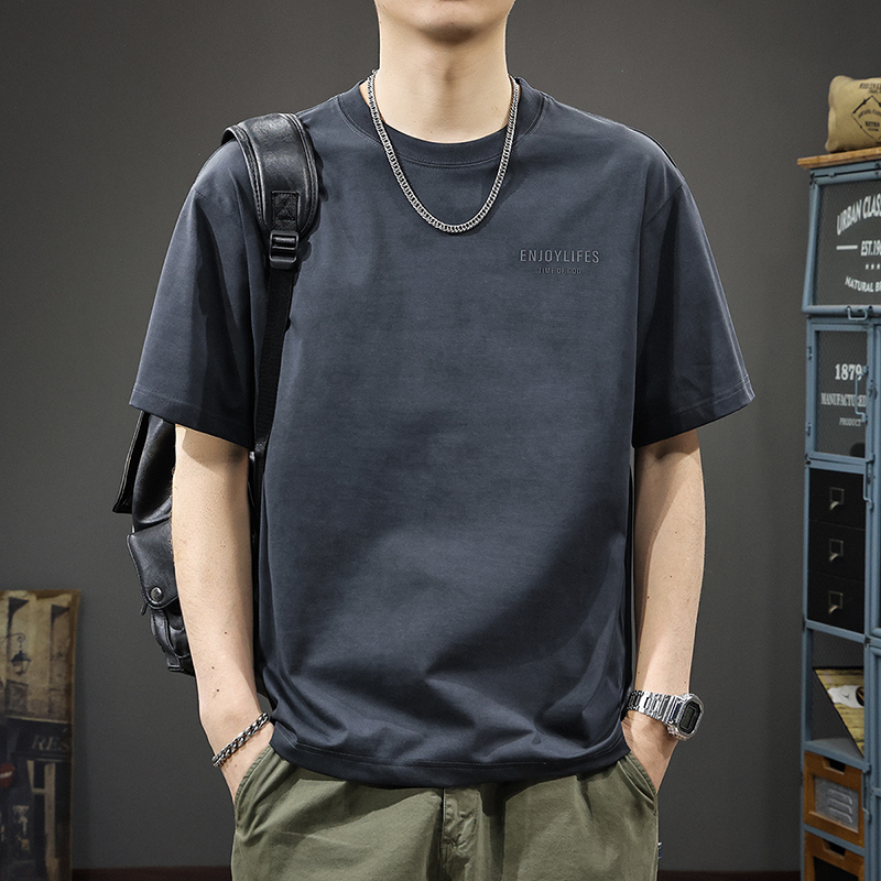 Повседневная однотонная футболка с короткими рукавами и круглым вырезом, новинка лета 2025, модные брендовые мужские топы, свободная тонкая футболка с короткими рукавами