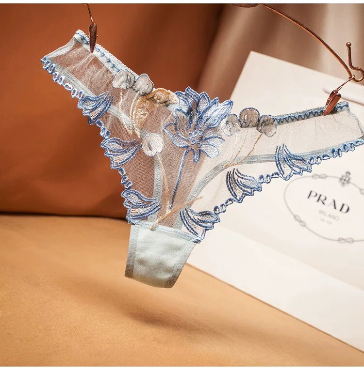 Erotic Panties Embroidered Lace Transparent Lean Thong Passionate Midnight Glamour Flirting Lingerie Insertable Hot