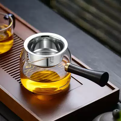 Heat-resistant glass Road Cup wooden handle tea divider side handle Tea Sea kung fu tea set wooden handle small male Cup with tea leak set