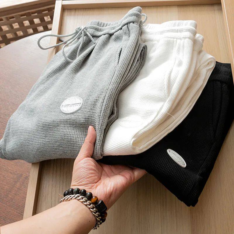 High-set three-dimensional Hufferg feel comfortable and breathable bunch foot casual pants male summer new loose all-cotton sports thick cotton pants
